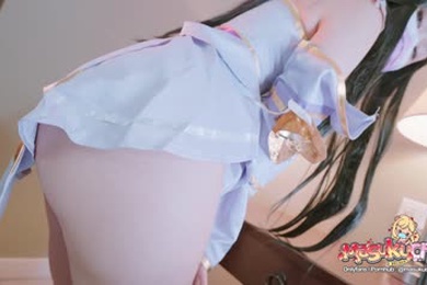 露娜淫荡黑长发卷鸡巴发交, 无毛粉红鲍开腿女上位塞鸡巴上下摇太快忍不住被无套中出,精液大量流出